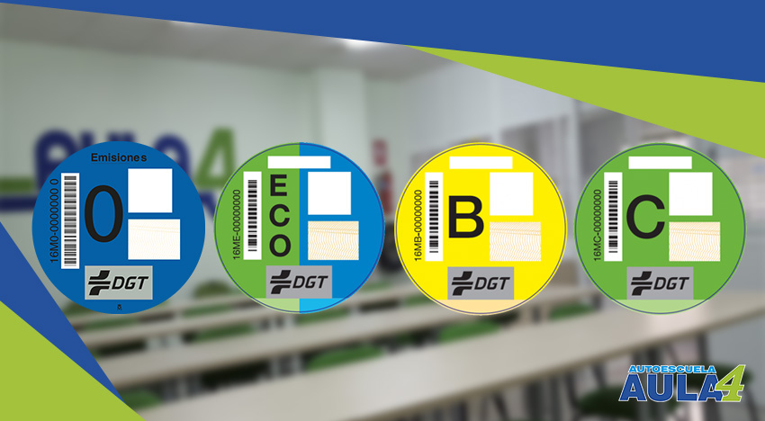 Vista de las distintos adhesivos que clasifican la emisión de gases